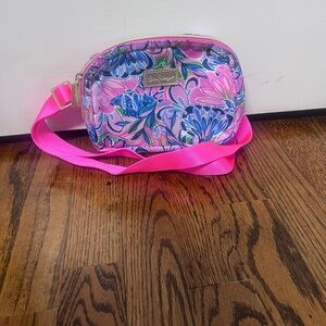 Lilly Pulitzer Pink Floral Print Crossbody Bag with Hot Pink Strap